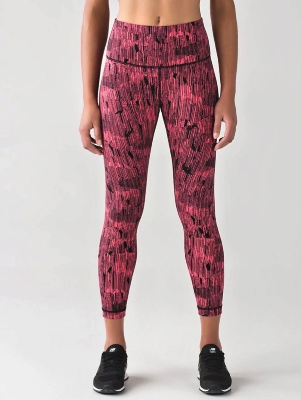 Lululemon High Times 7/8 Leggings Pant Down Pour Electric Coral Black Size 8